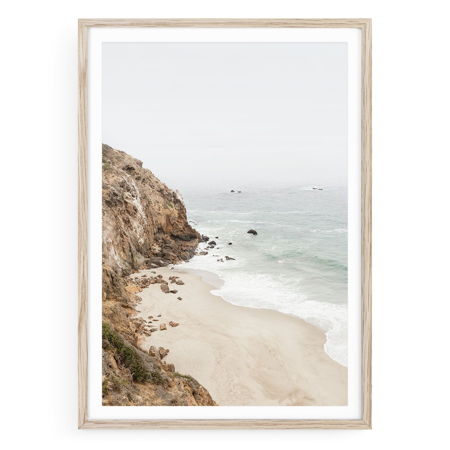 Big Sur beach cliffs fine art print featuring rugged coastal cliffs. Soft beige tones evoke calm, modern coastal style.