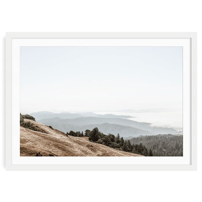Mount Tamalpais landscape fine art print in earthy neutral tones with minimalist hills and soft natural light. Calming nature wall art for modern interiors.