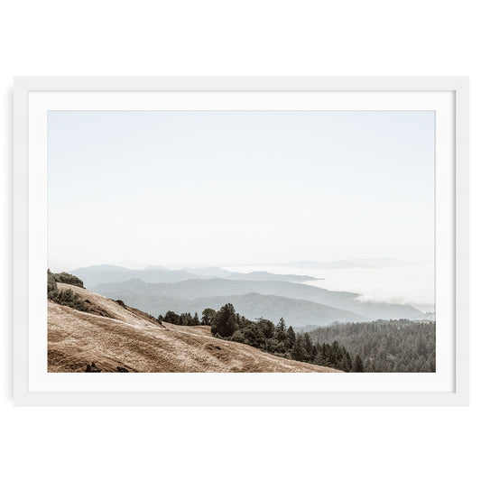 Mount Tamalpais landscape fine art print in earthy neutral tones with minimalist hills and soft natural light. Calming nature wall art for modern interiors.