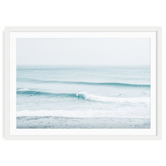Fine art photo of soft blue ocean waves gently rolling to shore, capturing a peaceful coastal atmosphere; ideal wall art for relaxed, coastal grandmother decor.