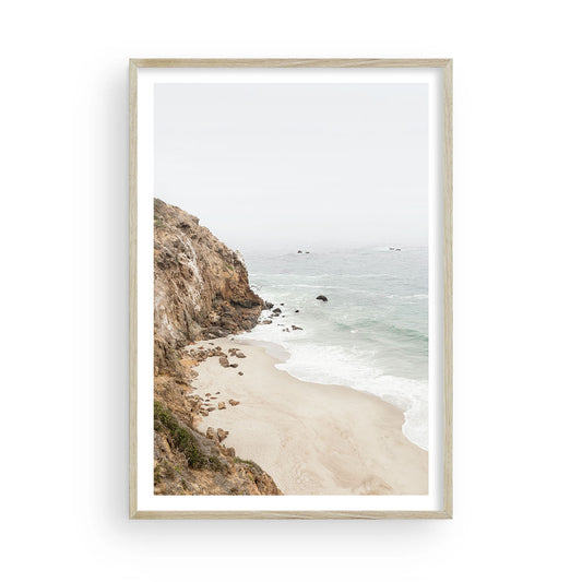 Big Sur beach cliffs fine art print featuring rugged coastal cliffs. Soft beige tones evoke calm, modern coastal style.

