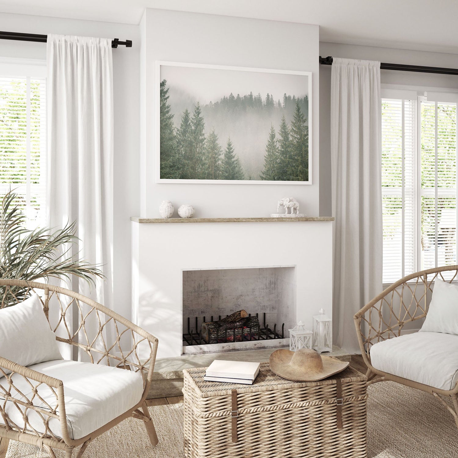 HUSH – Foggy Evergreen Forest Wall Art Print in Soft Green